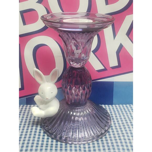 BBW Purple Faceted Glass with Bunny Pedestal Single Wick Candle Holder Decor - Picture 1 of 3